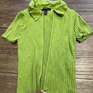 Forever 21 Soft Knit Ribbed Full Zipper Short Sleeve